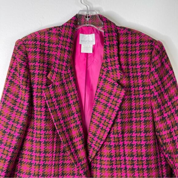 Vintage pink brown black houndstooth button woven blazer jacket oversized 14P - Picture 2 of 7